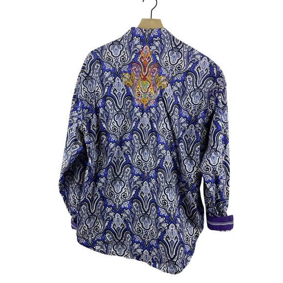 Robert Graham Men's XL Paisley Button Down Embroidered Flip Cuff Dress Shirt - Picture 12 of 15